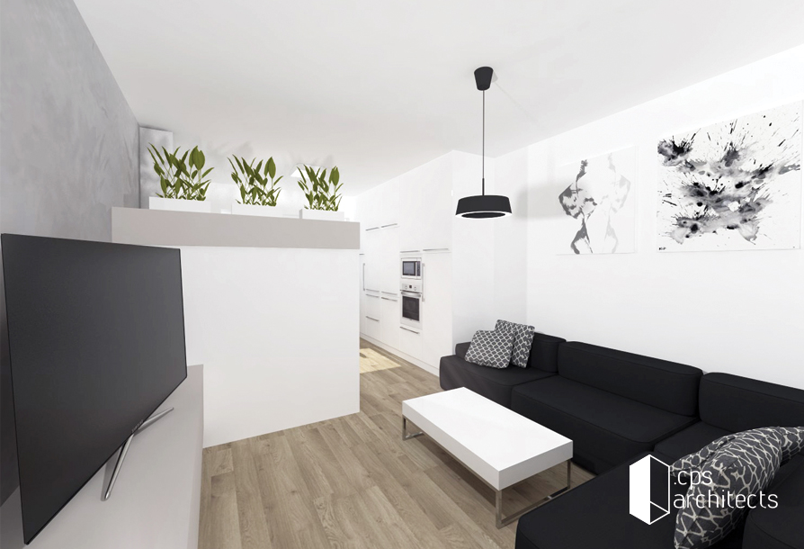 
Rekonštrukcia bytu Zlaté Moravce obývačka - vizualizácia
