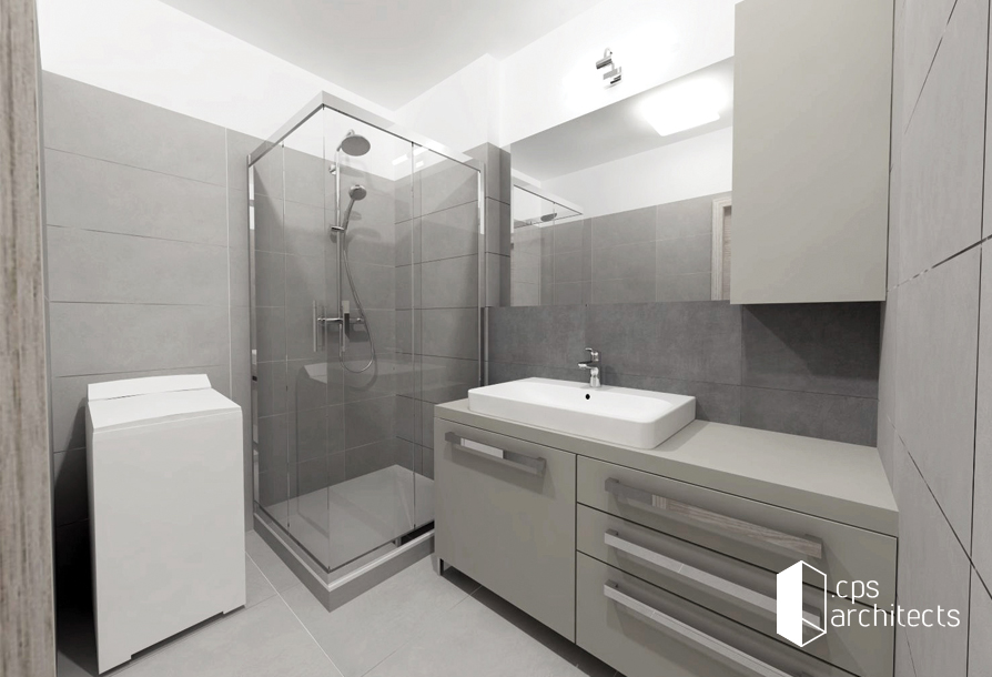 Rekonštrukcia bytu Zlaté Moravce kúpeľňa - vizualizácia